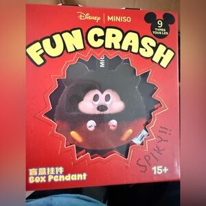 Disney Miniso Fun Crash Plush Box Pendant - Black & Pink Plush Keychain